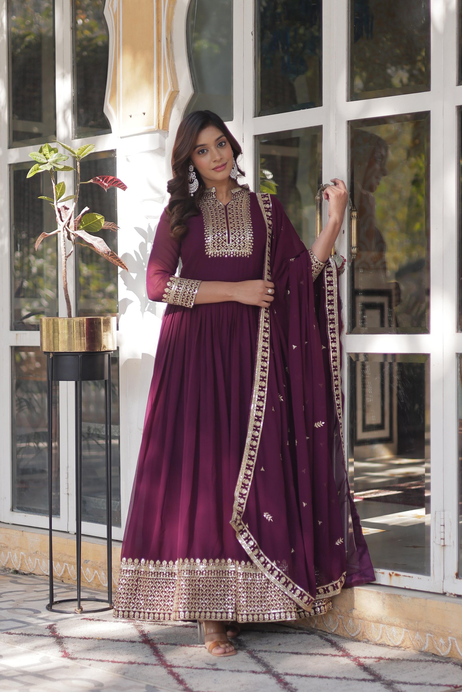 Blooming Georgette With Attractive lace and embroidered work gown with Dupatta